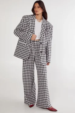 Pants^Nasty Gal Gingham Tailored Wide Leg Pant |