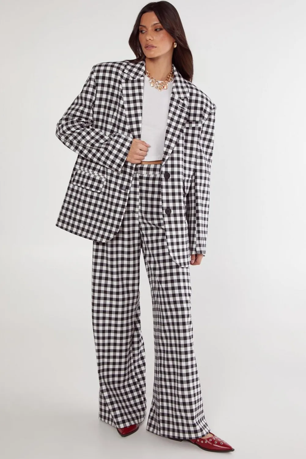 Pants^Nasty Gal Gingham Tailored Wide Leg Pant |