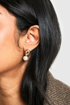 Jewelry^Nasty Gal Gold Twist Pearl Drop Earrings |