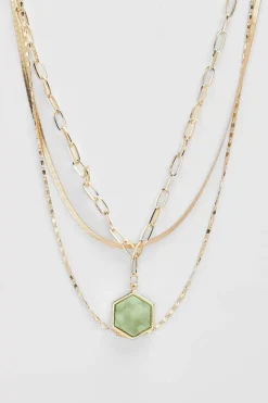 Jewelry^Nasty Gal Green Stone Drop Chain Necklace |