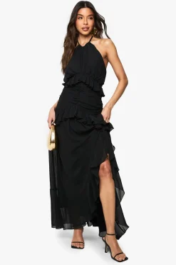 Dresses^Nasty Gal Halterneck Chiffon Ruffle Detail Maxi Dress |