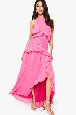 Dresses^Nasty Gal Halterneck Chiffon Ruffle Detail Maxi Dress |