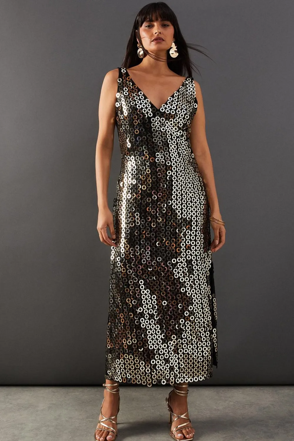Sequin Outfits|Dresses^Nasty Gal Hand Embellished Disk Sequin High Apex Midi Dress |