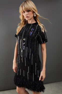 Sequin Outfits|Dresses^Nasty Gal Hand Embellished Sequin Fluffy Hem Tshirt Mini Dress |