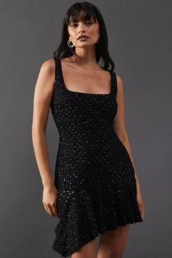 Sequin Outfits|Dresses^Nasty Gal Hand Embellished Sequin Square Neck Flippy Mini Dress |