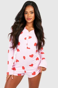 Sleepwear^Nasty Gal Heart Print Button Front Romper |