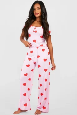 Sleepwear^Nasty Gal Heart Print Button Front Cami Top & Trousers Pyjama Set |