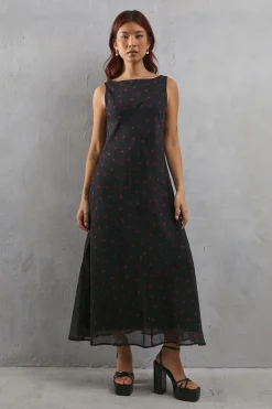 Dresses^Nasty Gal Heart Print Chiffon Slash Neck Bias Sleeveless Midi Dress |