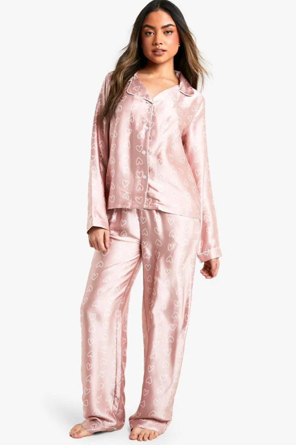 Sleepwear^Nasty Gal Heart Print Long Sleeve Shirt & Trousers Pyjama Set |