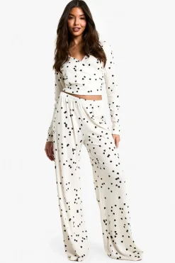 Sleepwear^Nasty Gal Heart Print Long Sleeve Wrap Top & Trousers Pyjama Set |