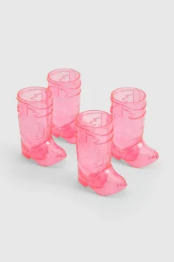 Cowgirl^Nasty Gal Hen Party Pink Cowboy Boot Shot Glass 4 Pack |
