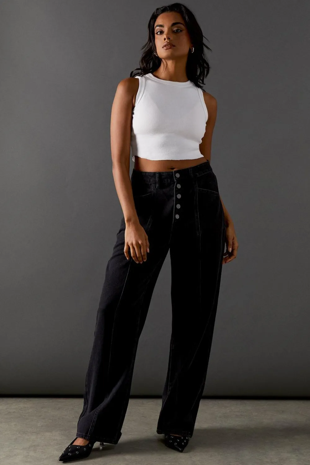 Jeans|Denim^Nasty Gal High Waisted Button Fly Seam Detail Dad Jeans |