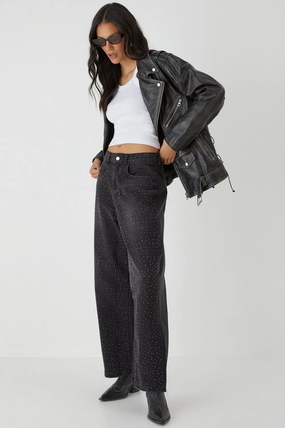 Jeans|Denim^Nasty Gal Hot Fix Embellished Denim Barrel Leg Jeans |