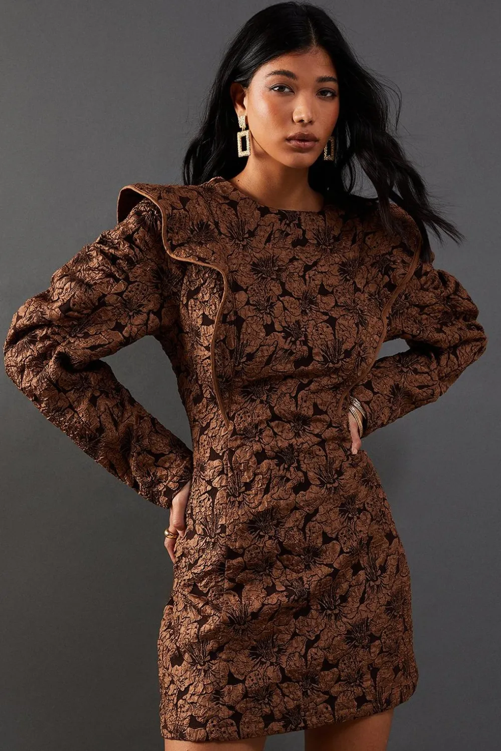 Dresses^Nasty Gal Jacquard Frill Puff Sleeve Shift Mini |