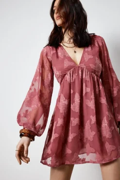 Festival Outfits|Festival Outfits^Nasty Gal Jacquard Plunge Balloon Sleeve Tie Back Mini Tunic Dress |