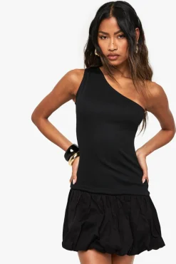 Dresses^Nasty Gal Jersey Rib Cotton Mix One Shoulder Puffball Mini Dress |
