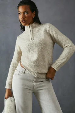 Knitwear^Nasty Gal Knitted Boucle Zip Up Neck Oversized Jumper |