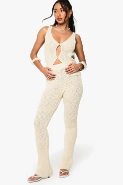 Crochet|Knitwear^Nasty Gal Knitted Crochet Flare Trouser |