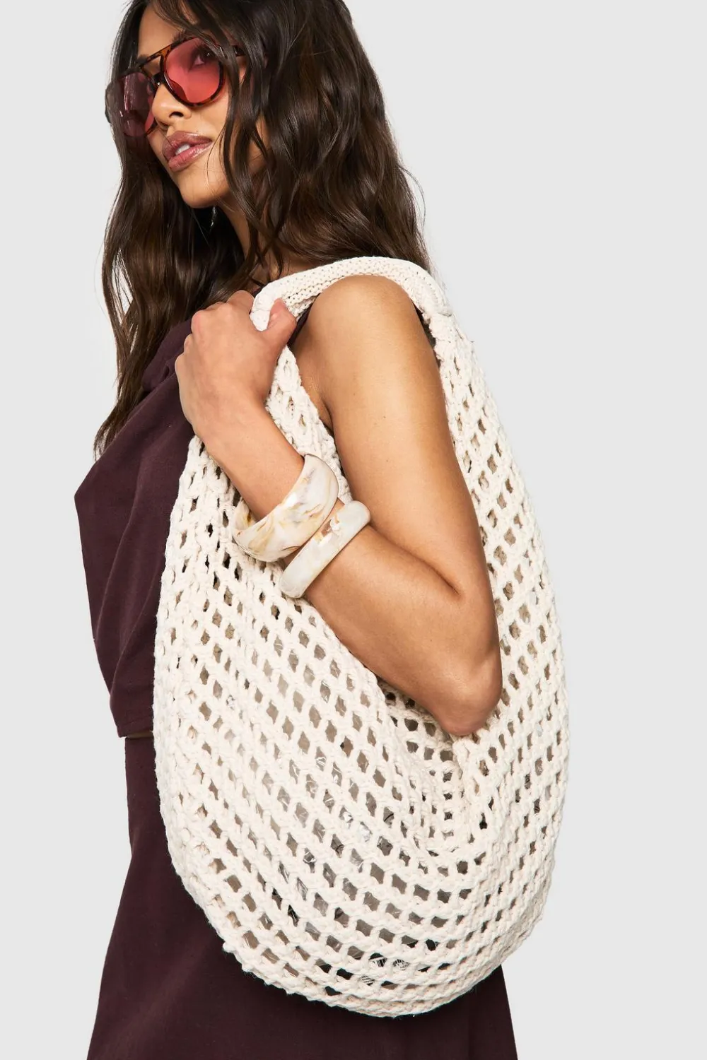 Bags|Crochet^Nasty Gal Knitted Crochet Slouchy Beach Bag |