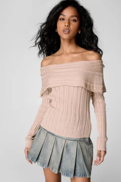 Long Sleeve Tops|Tops^Nasty Gal Knitted Off The Shoulder Long Sleeve Top |