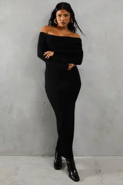 Dresses^Nasty Gal Knitted Rib Pleated Bardot Long Sleeve Maxi Dress |