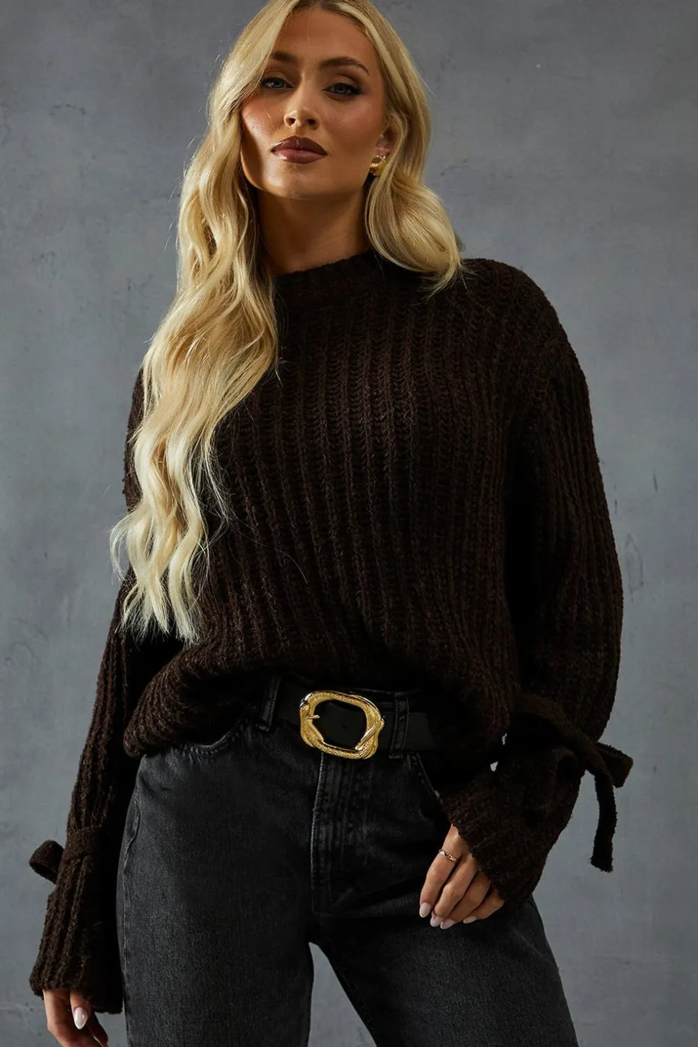 Knitwear^Nasty Gal Knitted Tie Sleeve Oversized Jumper |