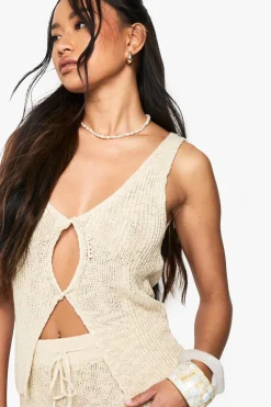 Crochet|Knitwear^Nasty Gal Knitted Twist Front Crochet Waistcoat |