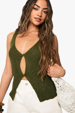 Crochet|Knitwear^Nasty Gal Knitted Twist Front Crochet Waistcoat |