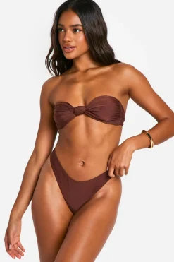 Bikinis|Swimwear^Nasty Gal Knotted Bandeau Bikini Top & High Leg Bikini Bottoms Set |
