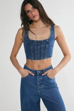 Corset Tops|Tops^Nasty Gal Lace Back Detail Denim Corset Top |