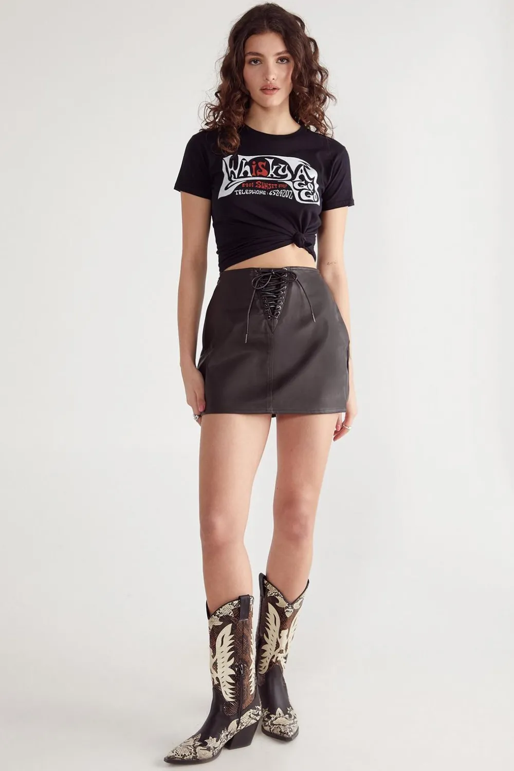 Leather|Skirts^Nasty Gal Lace Back Faux Leather Mini Skirt |