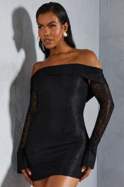 Dresses^Nasty Gal Lace Bardot Cuff Detail Bodycon Mini Dress |