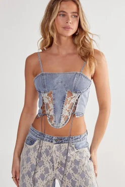 Corset Tops|Tops^Nasty Gal Lace Detail Denim Corset |