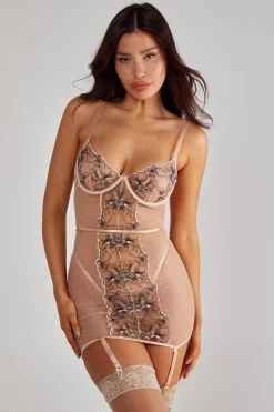 Lingerie^Nasty Gal Lace Embroidered Lace Up Back Chemise And Thong Set |