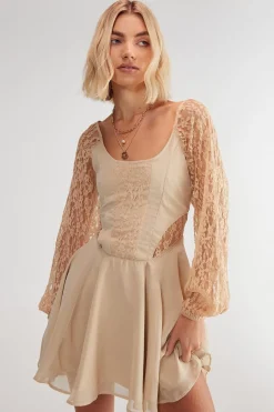 Dresses^Nasty Gal Lace Insert Skater Mini Dress |