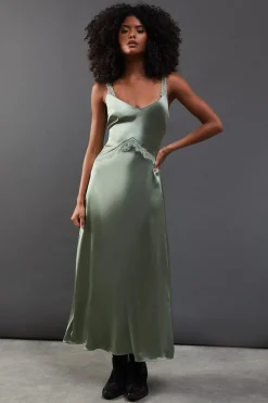 Dresses^Nasty Gal Lace Panelling Satin Midi Dress |