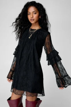 Festival Dresses|Festival Outfits^Nasty Gal Lace Ruffle Fluted Sleeve Tunic Mini Dress |