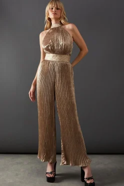 Jumpsuits|Jumpsuits^Nasty Gal Lame Metallic High Neck Pleated Jumpsuit |