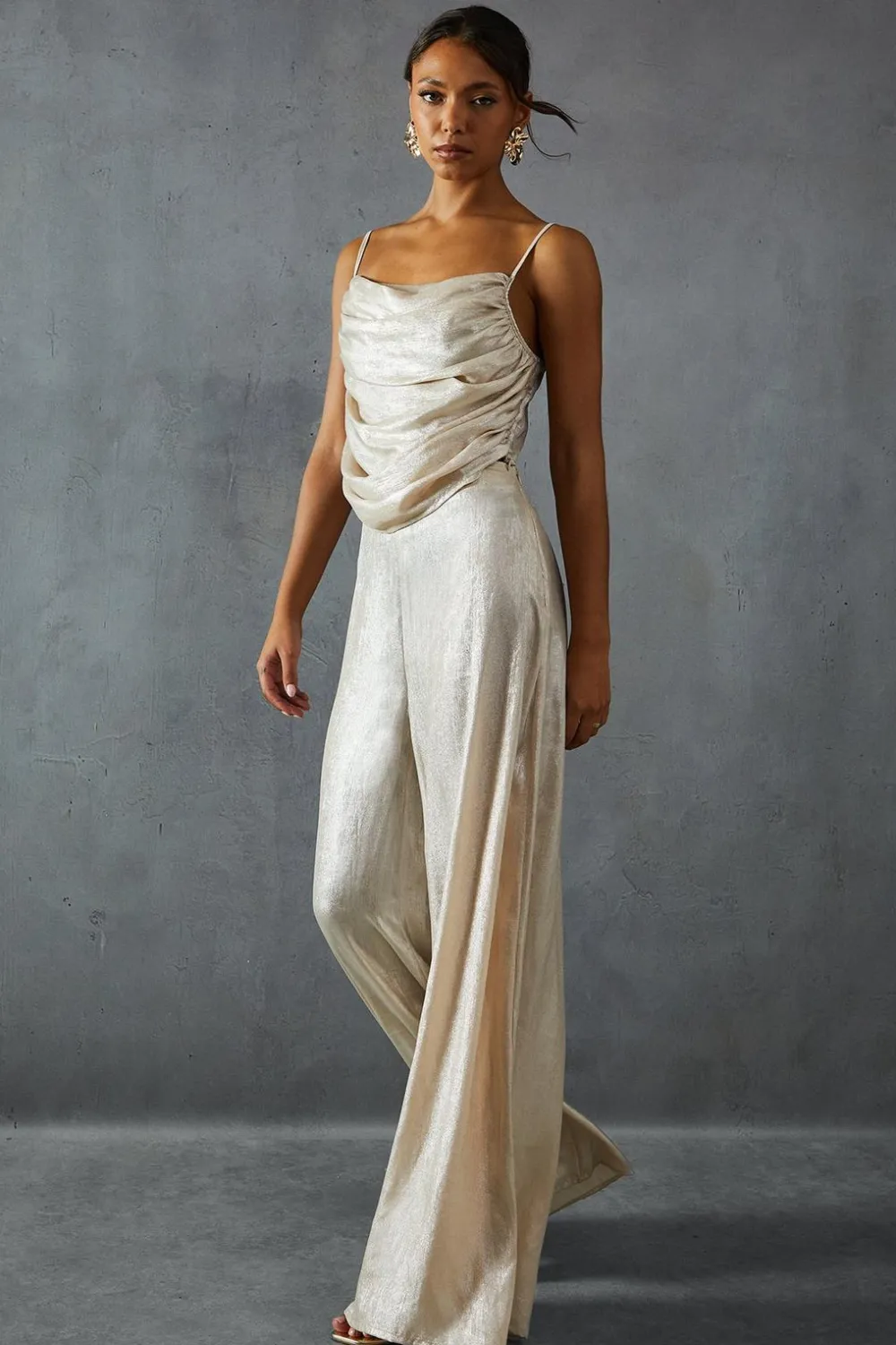 Two Piece Sets|Two Piece Sets^Nasty Gal LameDrapedBustTop & Wide Leg Trouser Co-ord |