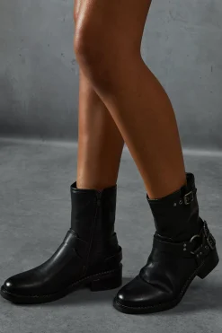 Leather^Nasty Gal Leather Look Ankle Biker Boots |