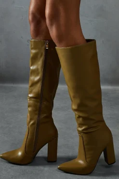 Leather^Nasty Gal Leather Look Block Heel Pointed Boots |