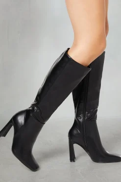 Leather^Nasty Gal Leather Look Knee High Block Heeled Boots |