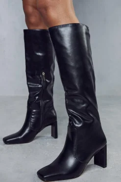 Leather^Nasty Gal Leather Look Knee High Boots |