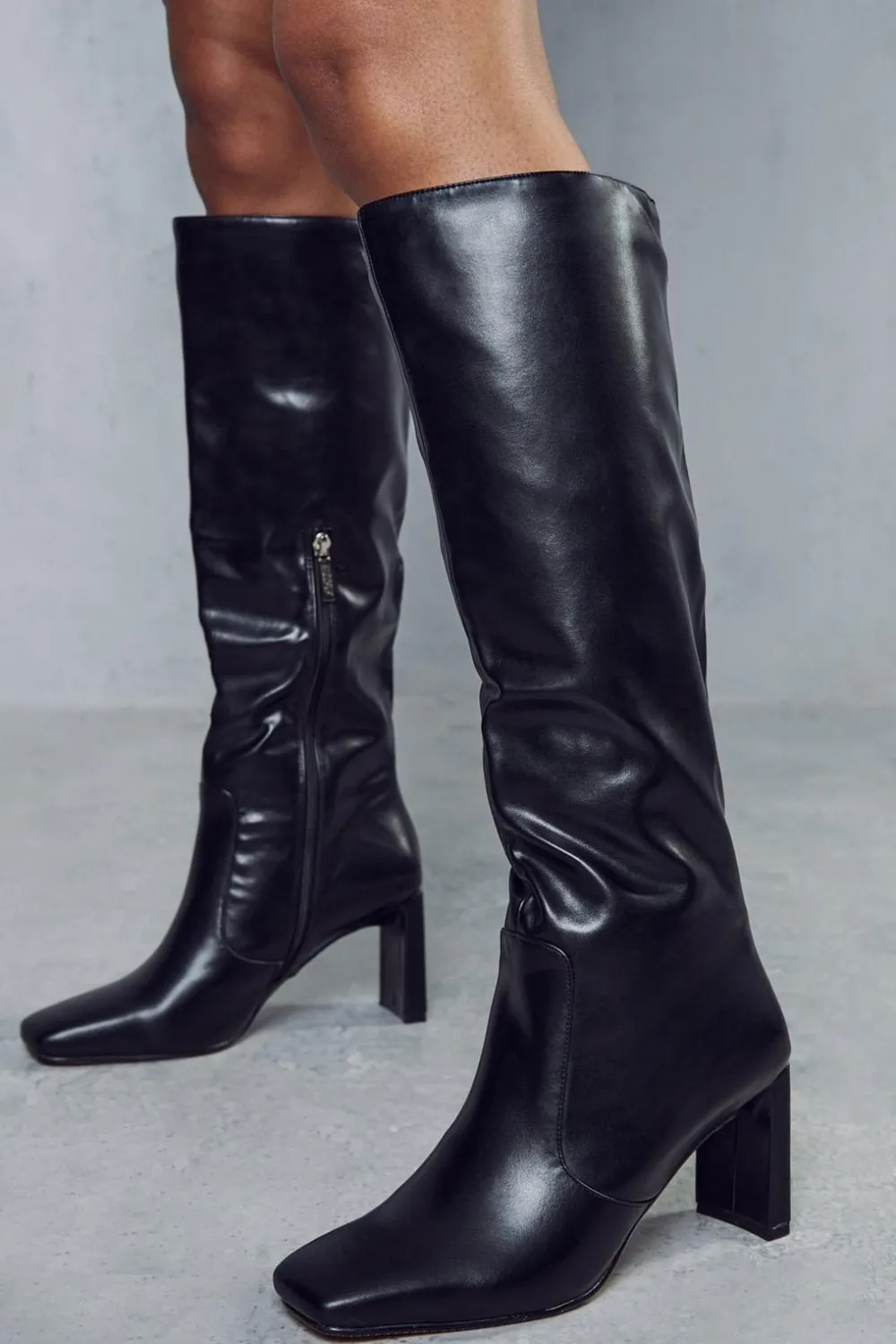Leather^Nasty Gal Leather Look Knee High Boots |