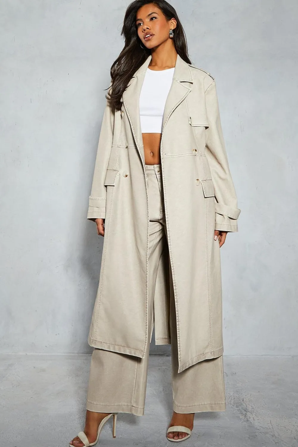 Leather|Coats^Nasty Gal Leather Look Longline Belted Trench Coat |