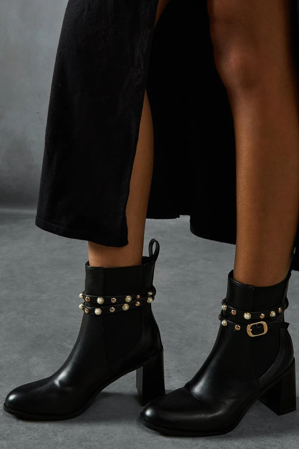 Leather^Nasty Gal Leather Look Studded Ankle Boots |