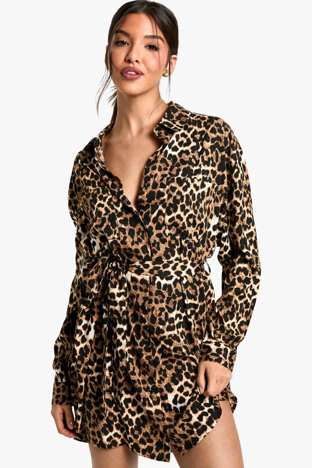 Animal Print|Dresses^Nasty Gal Leopard Batwing Belted Shirt Dress |