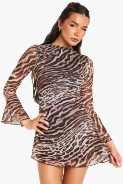 Animal Print^Nasty Gal Leopard Cinched Waist Long Sleeve Mini Dress |