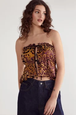 Animal Print|Bandeau Tops^Nasty Gal Leopard Devore Contrast Tie Bandeau Ruched Top |