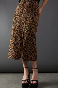 Animal Print|Skirts^Nasty Gal Leopard Print Denim Maxi Skirt |